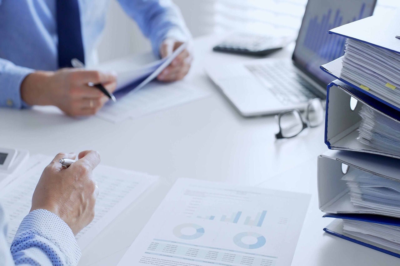 accountants are analyzing documents performing