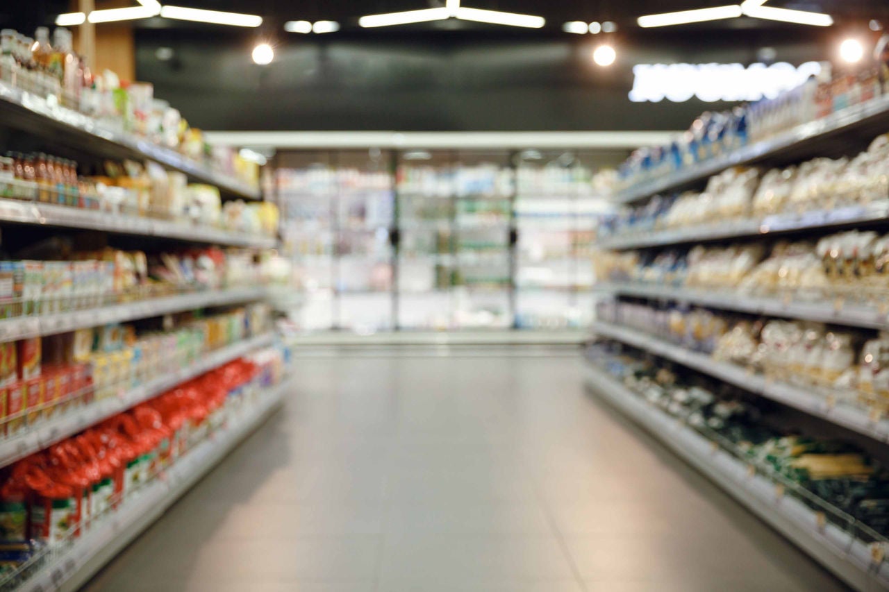 Blurred image of supermarket shop interior