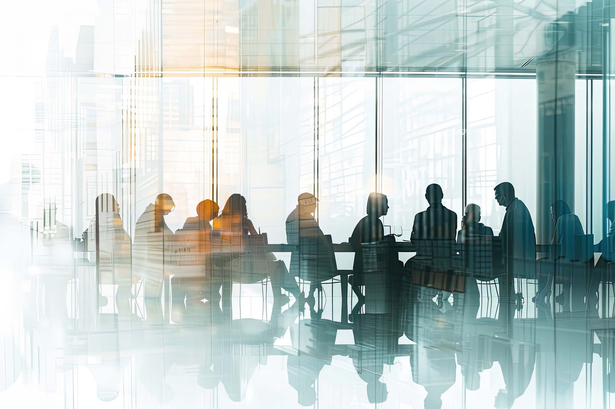 A group of business professionals gathered in a boardroom