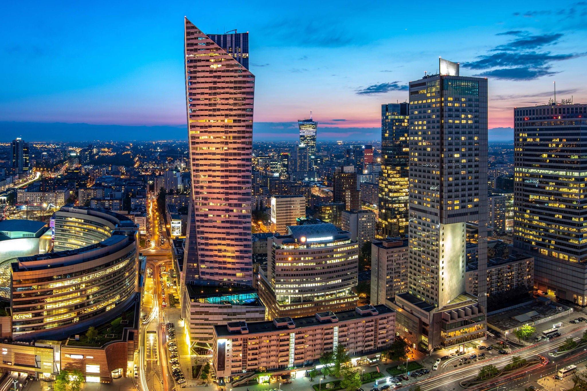 modern skyscrapers in the center of the Polish capital, Warsaw.	
